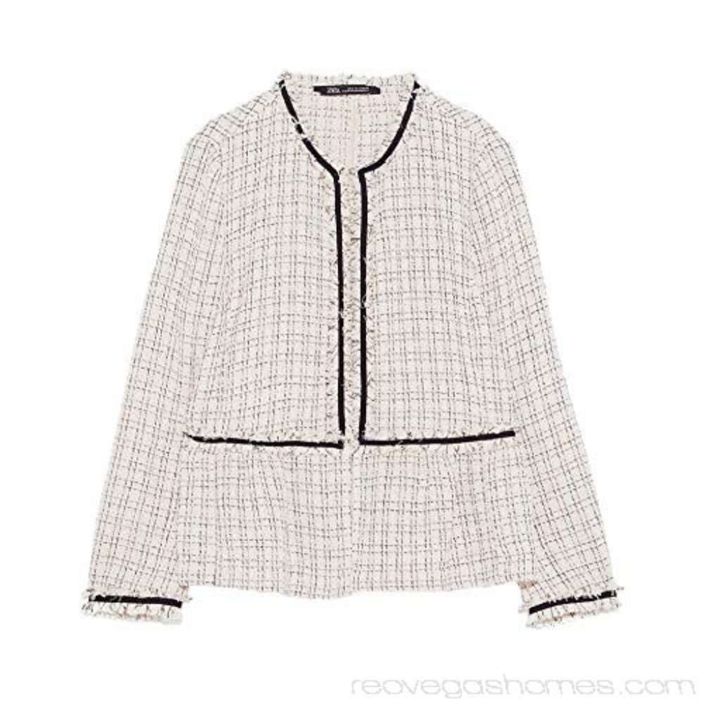 ZARA TEXTURED TWEED VELVET DETAIL BLAZER JACKET $79.90 - Picture 12 of 16